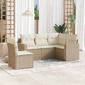 vidaXL Vidaxl - Juego De Sof&aacute;s Jard&iacute;n Con Cojines 5 Pzas Rat&aacute;n Sint&eacute;tico Beige