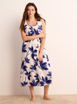 Cyberjammies Womens Navy blue flowers pleated bust long nightgown