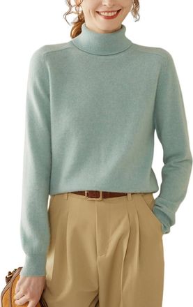 Dissa Women Cashmere Jumper Green Roll Neck Sweater Long Sleeve Slim Cashmere Wool Thin Jumper Solid Color Ladies Sweater,12,SH1002