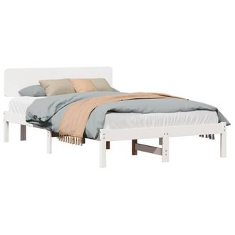 Berkfield Home White Bed Frame with Headboard White 140x190 cm Solid Pine Wood