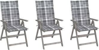 vidaXL Sillas Reclinables Jard&iacute;n Y Cojines 3 Uds Madera Maciza Acacia Vidaxl