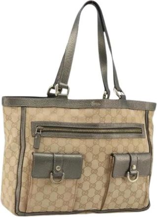 Gucci Pre-owned Tote Bags, female, Beige, Size: ONE SIZE Pre-owned Canvas Tote Bag