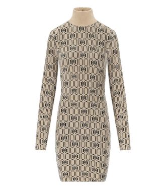 Elisabetta Franchi Champagne Monogram Knitted Dress