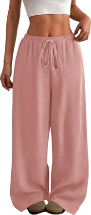 Generic wide leg trousers for women uk Drawstring Elastic Waist cotton linen casual pants Solid Color Loose Comfortable lightweight joggers quick dry tracksui