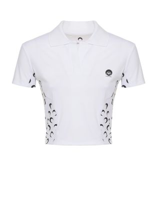 Marine Serre White Moon Pattern Cotton Polo Shirt