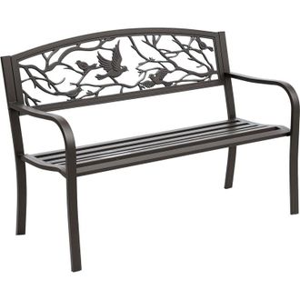 OUTSUNNY Banco De Jard&iacute;n De Acero Banco De Exterior Con Apoyabrazos Y Respaldo Con Imagen De Animales Carga 240 Kg Para Patio Terraza 127x60x85 Cm