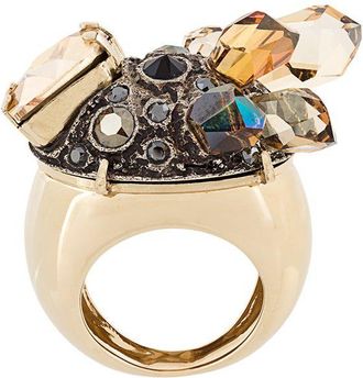Lanvin crystal embellished chunky ring - women - Brass/glass/Swarovski Crystal/Pewter - 53 - Metallic