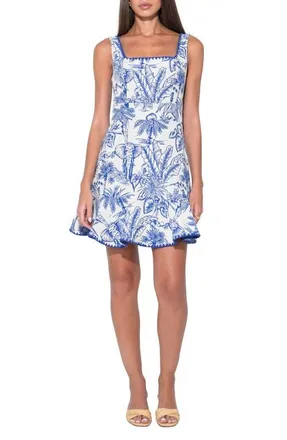 Adelyn Rae Ximena Jungle Print Jacquard Minidress in Blue/White at Nordstrom, Size X-Small