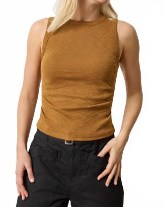 Lilla P Rib Slub Side Pleat Tank Top In Dijon