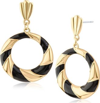 Jardin 14K Gold Plated Enamel Stripe Circle Drop Earrings in Black/Gold at Nordstrom Rack