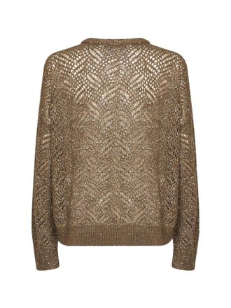 Brunello Cucinelli Womens Sweater Dazzling Abstract Leaf Brown Polyamide
