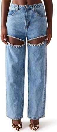 Steve Madden Taylor High Waist Rhinestone Cutout Detail Jeans in Doha Wash at Nordstrom Rack, Size 25