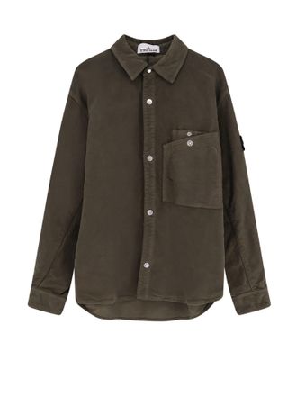 Stone Island Cotton Shirt With Iconic Logo Patch-Uomo