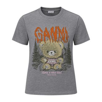 Ganni Tops, Dames, Grijs, XS, Katoen, T-shirt