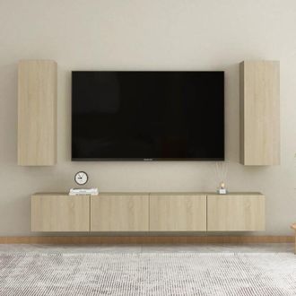 vidaXL Vidaxl - Set De Muebles Sal&oacute;n Tv 4 Pzas Madera Ingenier&iacute;a Roble Sonoma