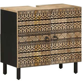vidaXL Mobile Lavabo da Bagno Nero 62x33x58 cm Legno Massello di Mango vidaXL
