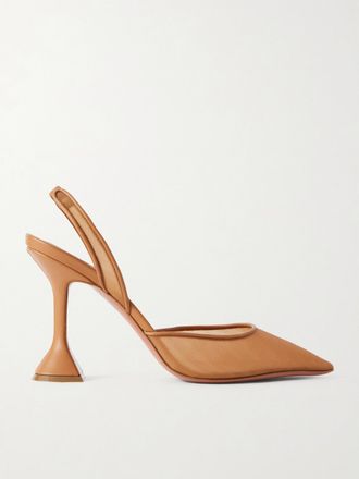 Amina Muaddi D&eacute;collet&eacute; Slingback In Mesh Con Finiture In Pelle Holli - Marrone