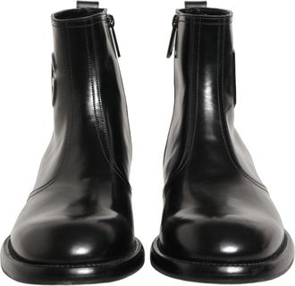 Dolce & Gabbana Mens Black Leather Embossed Logo Ankle Boots Shoes