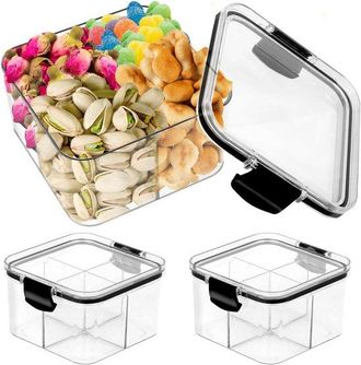 OEM Bandeja De Pl&aacute;stico Para Dulces Con 4 Compartimentos - Platos Para Pasteles Con Tapa Para Oficina, Sof&aacute; Y Cajones - Juego De 2