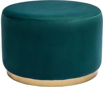 Miliboo Miliboo - Puf Redondo De Terciopelo Azul Petr&oacute;leo Y Metal Dorado D54 Cm Amaya