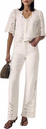 LE JEAN Column Eyelet Jeans In White