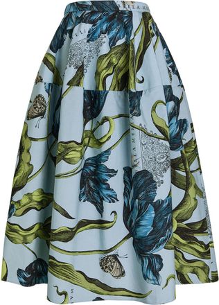Erdem Printed Cotton-poplin Midi Skirt - Blue - 16 (UK16 / XL)