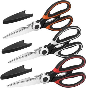 OEM Juego De 3 Tijeras De Cocina Multifuncionales Con Hojas De Acero Inoxidable En Colores Rojo, Negro Y Naranja (21 Cm)