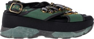 Marni Pre-owned Womens Fabric Jewel Embellished Crisscross Platform Sandals in Green Suede - Size EU 39