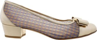 Ferragamo Vara Metallic Bow Cap-Toe Pumps, Size 7 C