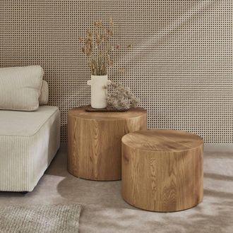 Sweeek Set Of 2 Round Nesting Coffee Tables Wood Effect in Light Brown