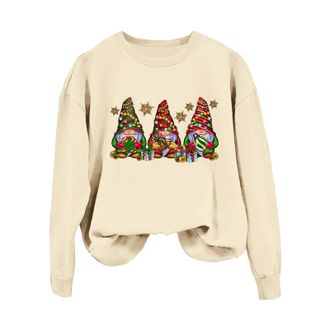 Generic Christmas For Women Shirts Funny Gnome Doll Print Pullover Cute Long Sleeve Crewneck Hoodies Ladies Christmas Sweatshirt Tops Xmas Loose Pullover Tuni