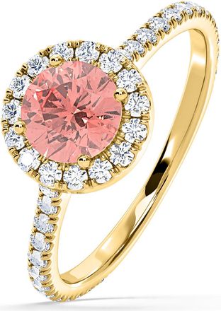 The Diamond Store Reina Pink Lab Diamond 1.80ct Halo Ring in 18K Yellow Gold - Elara Collection