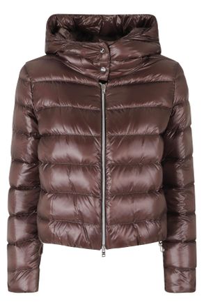 Herno Dark Brown High Neck Hooded Double-Slider Zip Polyamide Down Jacket