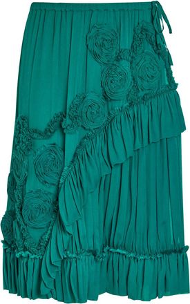Dries Van Noten Sammy Appliqu&eacute;d Georgette Midi Skirt - Petrol - 40 (UK12 / M)