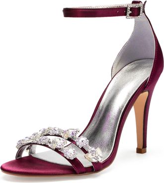 Generic Wedding Shoes Women Open Toe Heels Bridal Ankle Strap Sexy Stiletto High Sandals for Party Prom Dating Wedding10.5Cm,Wine red,6 UK