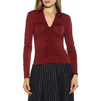 Alexia Admor Alina Long Sleeve Ruched Top in Burgundy at Nordstrom Rack, Size X-Large