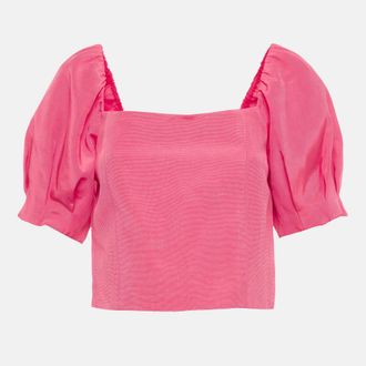 Alice & Olivia Alice + Olivia Pink Cotton Blend Puff Sleeve Joslyn Crop Top