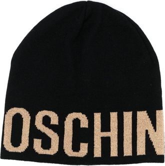 Moschino logo-print knit beanie - women - Polyamide/Viscose/Wool/Metallic Fibre - One Size - Black