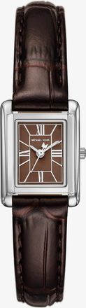 Michael Kors Petite Essex Silver-Tone and Crocodile Embossed Leather Strap Watch