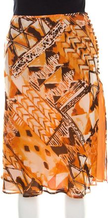 Escada Orange Abstract Print Silk Georgette A Line Skirt