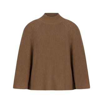Dante6 Geribbelde Cape Trui in Toffee - Dames - Truien - Bruin - Maat: L Wol