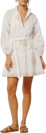 Ciebon Embroidered Ladder Stitch Long Sleeve Minidress In White
