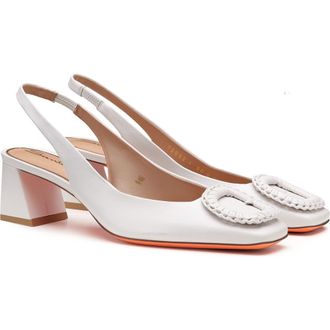 Santoni Leather Mid-Heel Slingback in White at Nordstrom, Size 7.5