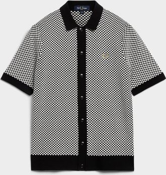 Fred Perry Mens Mini-check polo-collar Cardigan Sweater