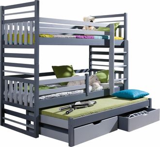 Mirjan24 Mobilier1 - Litera Henderson 124, Grafito + Gris, Litera Con Cama Extra, 90x190, 90x200, Madera, Somieres, 97x210x175cm