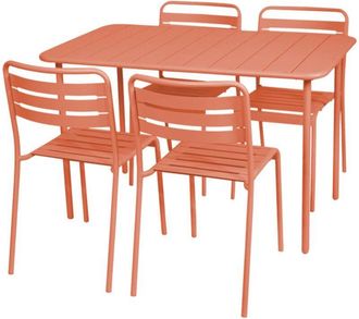 Sweeek 4-seater rectangular steel garden table set with 4 chairs Tomette pink 120x70x72.5 cm - Amelia