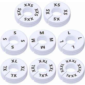 OEM Juego De 40 Separadores Redondos De Pl&aacute;stico Blanco Para Ropa, Para Estantes De Armario, Preimpresos En 8 Tama&ntilde;os Xxs, Xs, S, M, L, Xl, Xxl, Xxxl (8,9