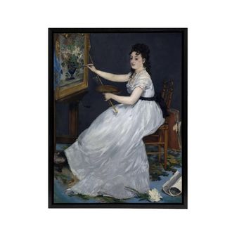 Artery8 Portrait of Painter Eva Gonzales Manet Vintage Framed Canvas Wall Art in Blue | Size: W24 x H32