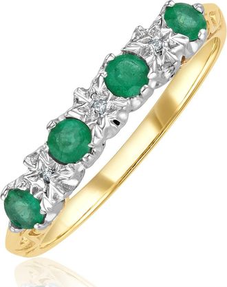 The Diamond Store Emerald 0.28ct And Diamond 9K Gold Ring