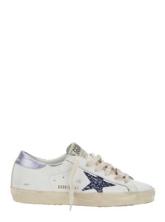 Golden Goose Superstar White Low Top Sneakers With Glittered Star Patch And Laminated Heel With Logo Lettering In Leather Woman
